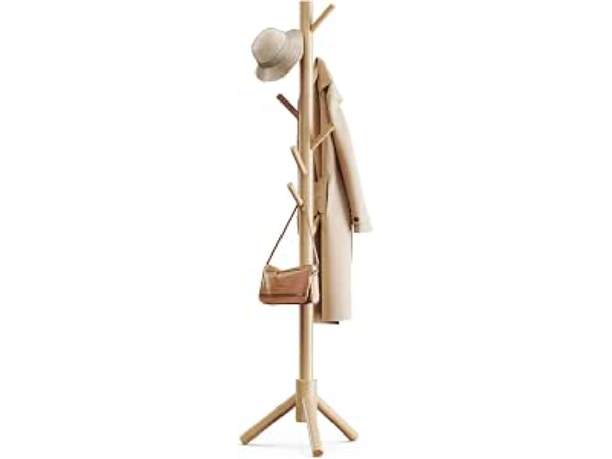 Pipishell Solid Wood Coat Rack with 8 Hooks, Natural