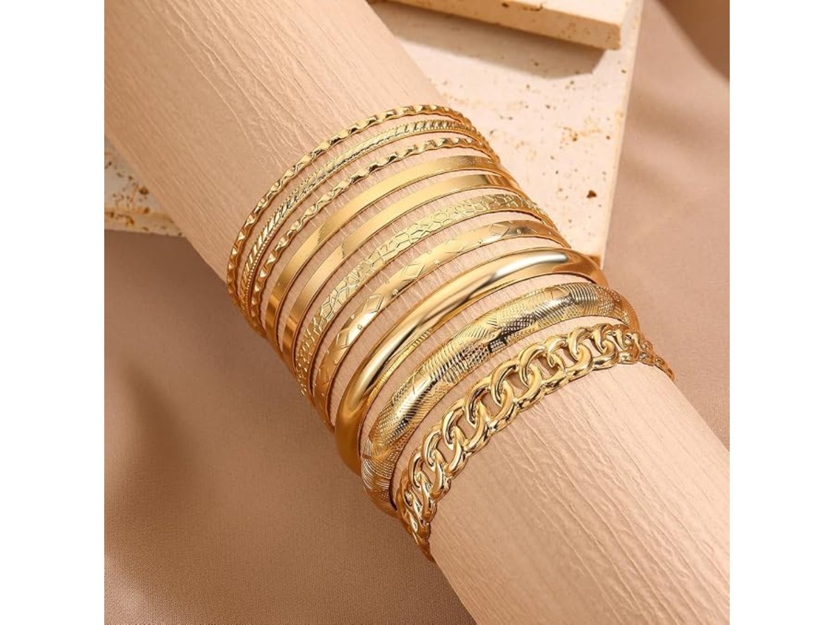 10pcs Gold Cuff Bracelets for Women Fashion Wide Thick Minimalist Bracelet