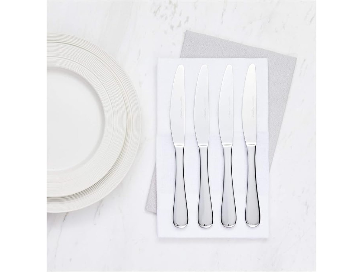 Amazon Basics Cuchillos de mesa de acero inoxidable con borde redundado, 12 pieces, silver Visit the Amazon Basics Store 4.6 4.6 out of 5 stars (992)