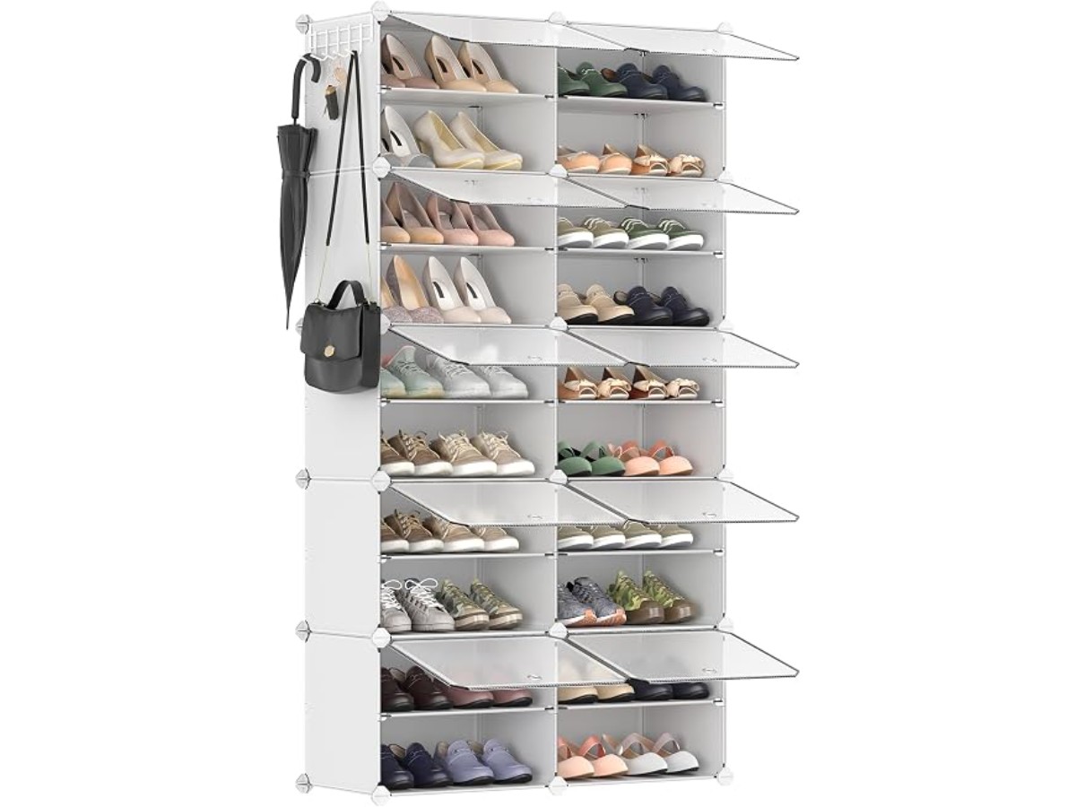 SONGMICS Adjustable Shoe Rack with 10 Compartments with Doors