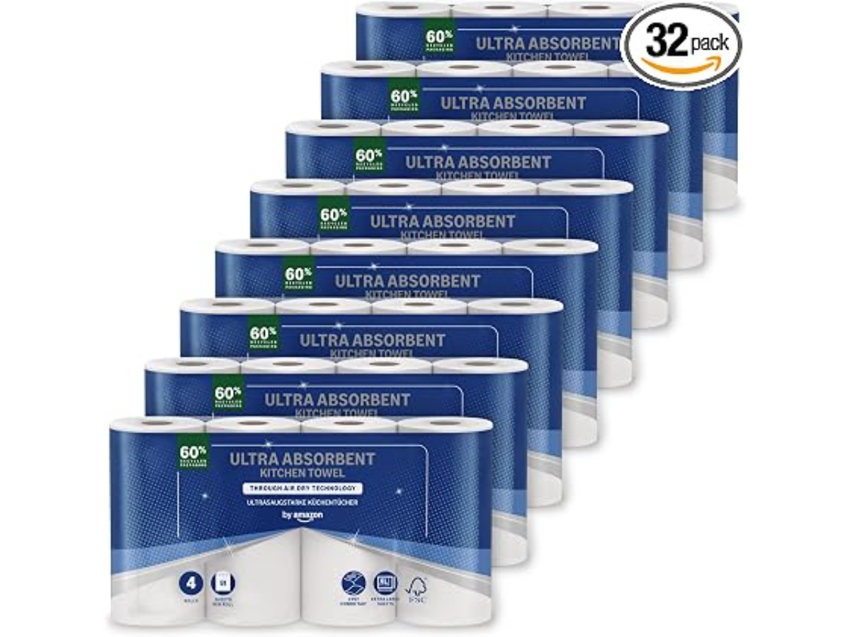 by Amazon Ultra Absorbent Roll Through Air Dry Towel, 32 Rolls (8 Packs of 4), 51 Sheets per Roll, (Formerly "Presto!") Visit the Presto! Store