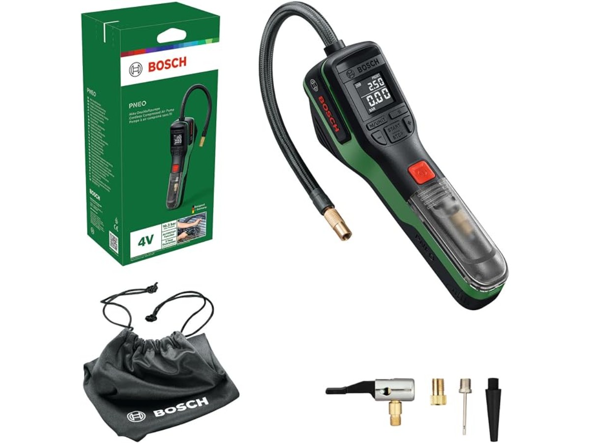 Bosch PNEO Wireless Air Pump (INCL. Set of Pressure Adapters, 4V Battery and Cloth Bag)