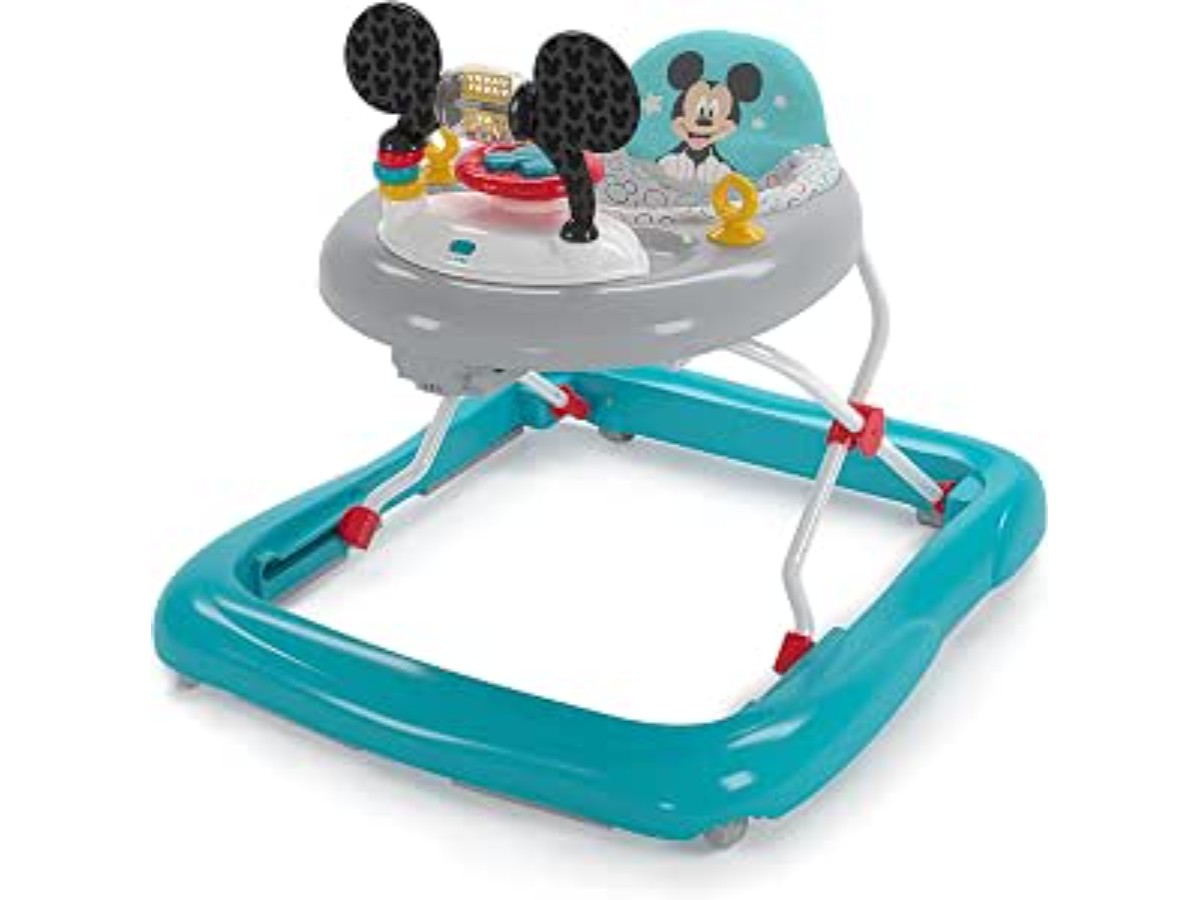 Bright Starts, Disney Baby, Mickey Original Bestie Walker, Walker & Activity Centre 2 in 1, Lights & Music, Adjustable Height, Easy to Fold, Ages 6 Months and Up