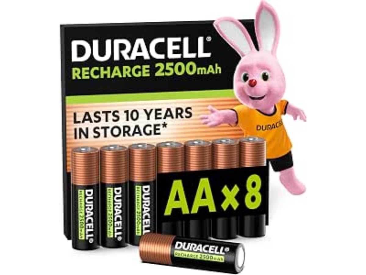 DURACELL Rechargeable AA Batteries (Pack of 8) 1.2V, 2500 mAh, NiMH