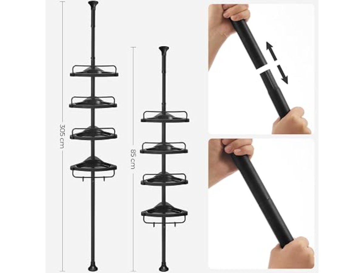 SONGMICS Shower Shelf, 4 Levels, Adjustable Height