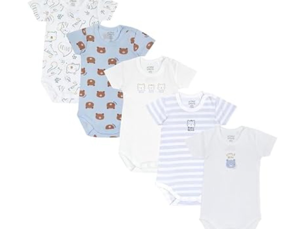 Chicco À Manches Courtes 100% Coton Nos Lot de 5 Bodies Manches Courtes Bébé garçon