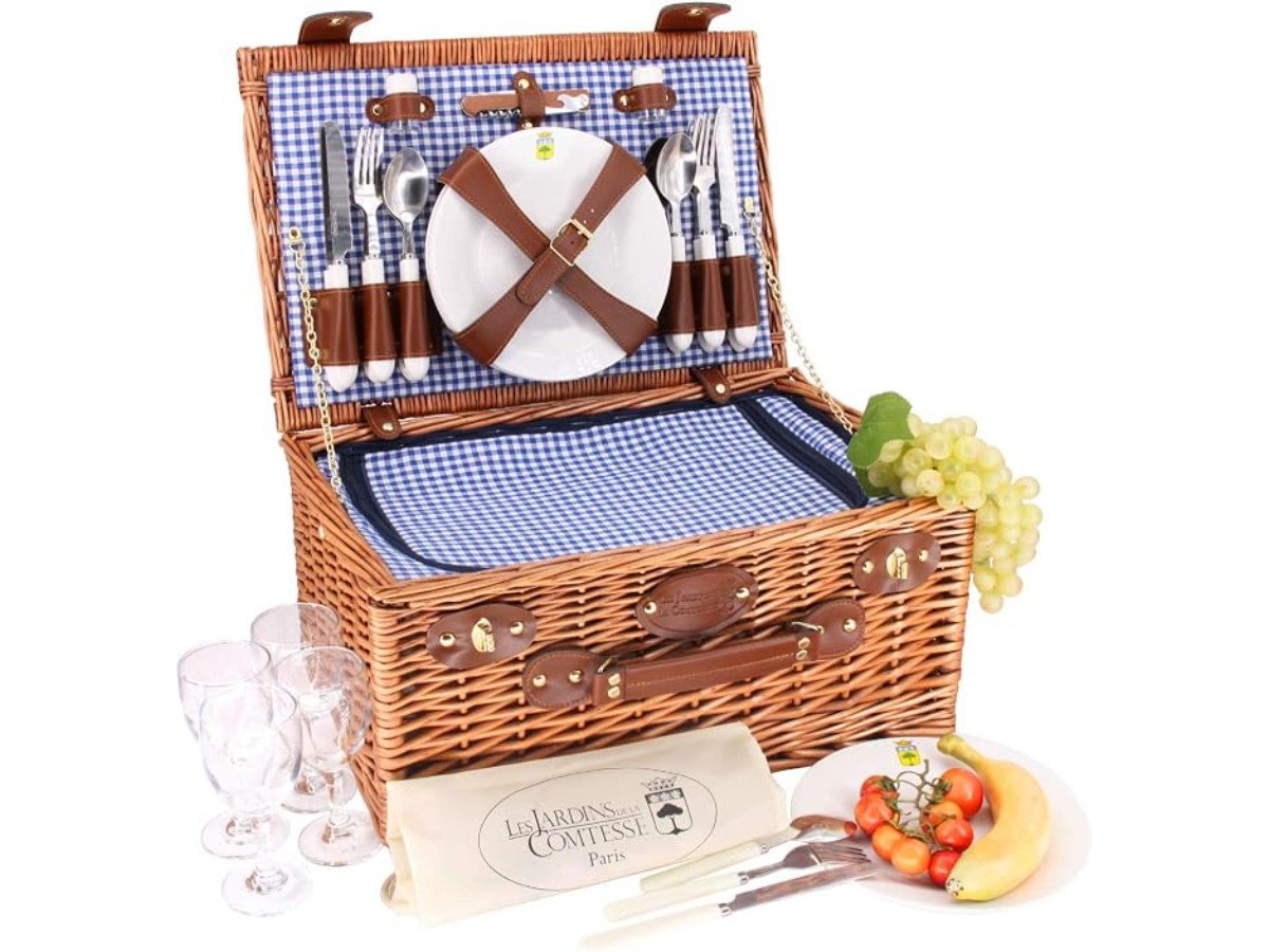 Panier Pique-Nique Marly Tissu Vichy Bleu