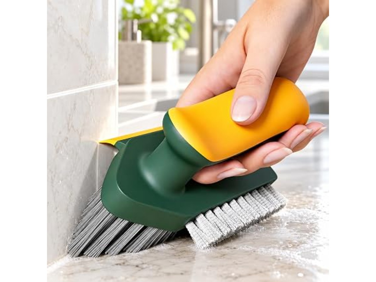 4 in 1 Corner Brush with Scraper for Cleaning Tile, Grout, Kitchen, Bathroom, Sink, Floor, Shower