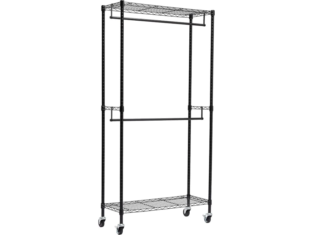 Amazon Basics Black Double Rod Rail with Wheels