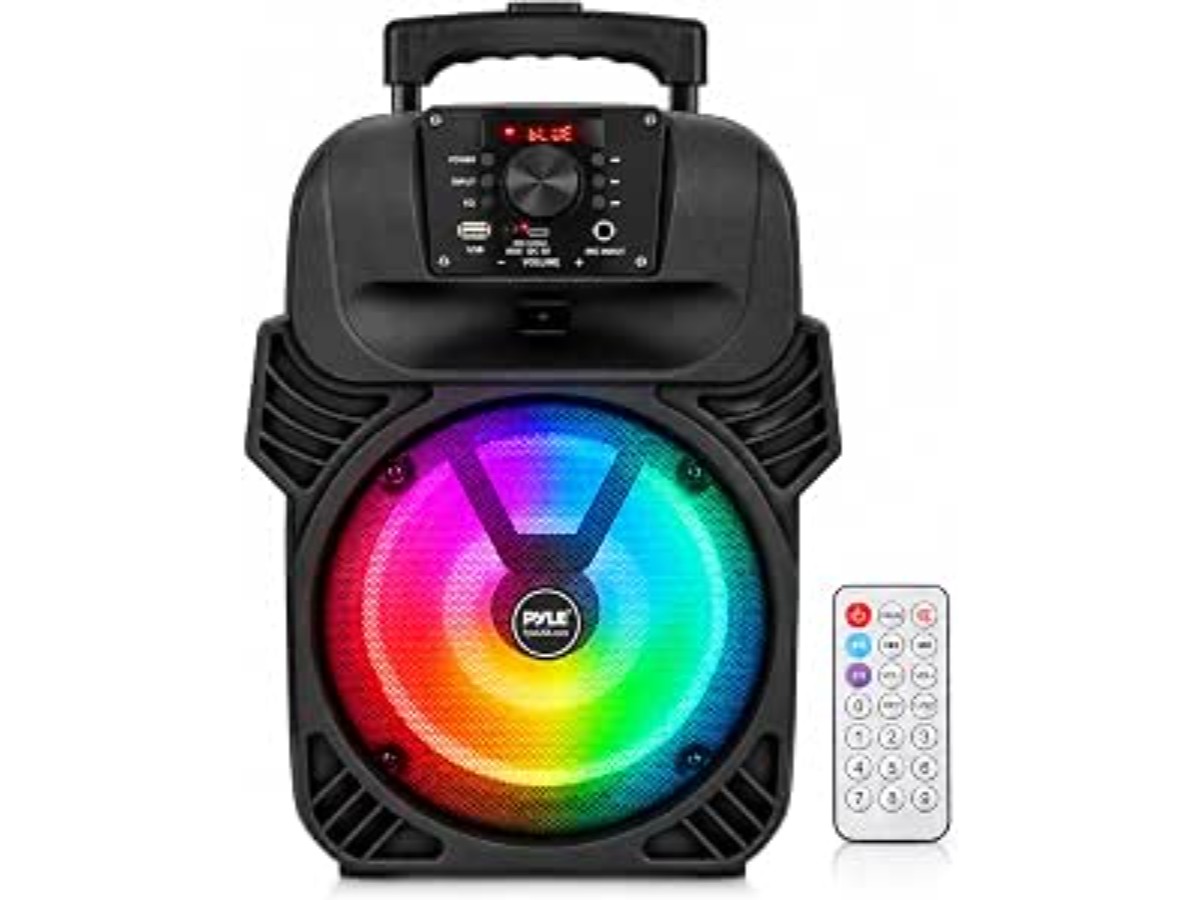 Pyle Powerful Bluetooth Speaker, 400W, 4 Ohm Subwoofer, Portable Sound Speaker with USB/MP3/FM Radio/Microphone, Multi-Color LED Lights, Built-in Rechargeable Battery with Remote Control