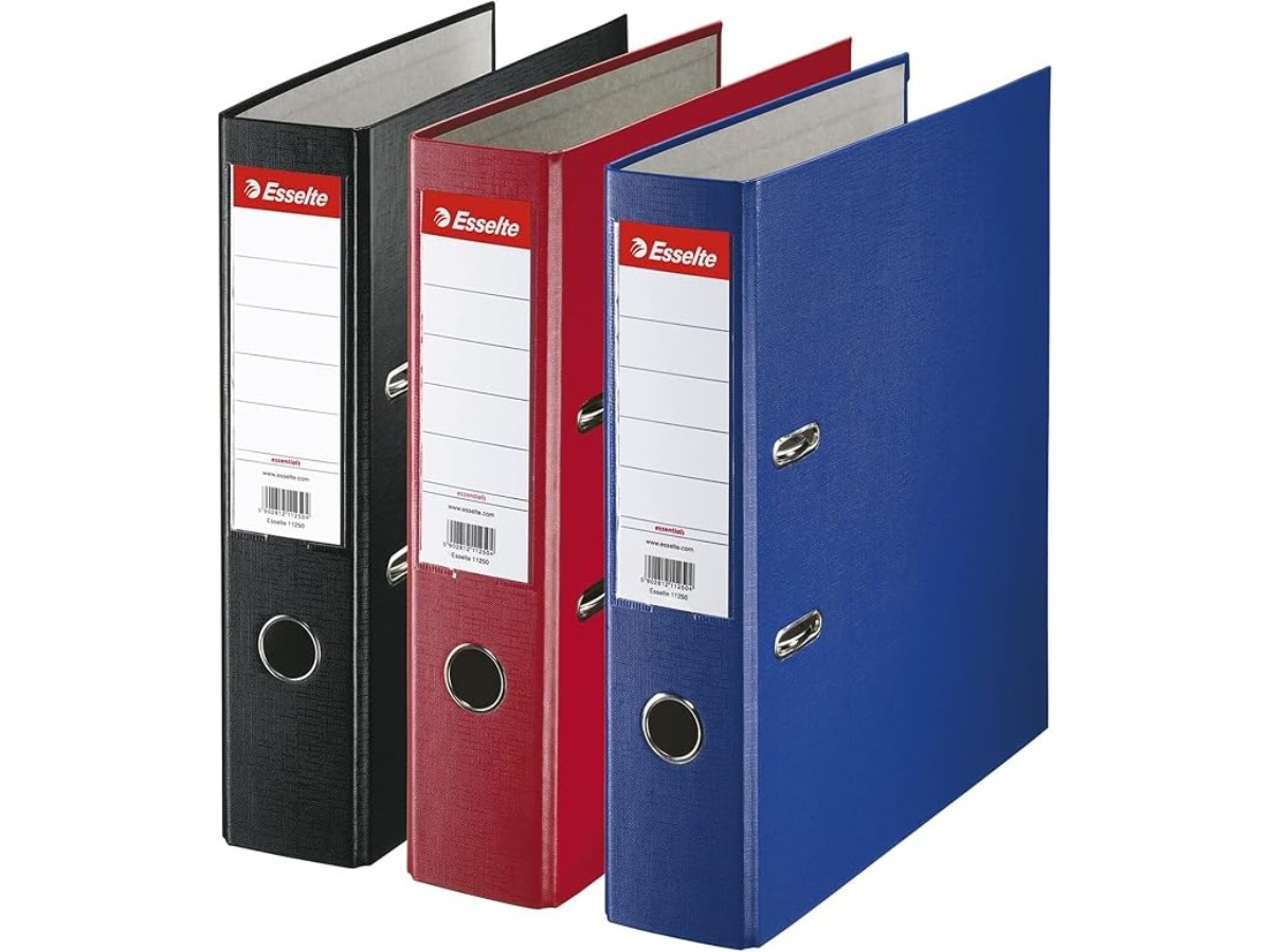 Esselte, Pack of 3 A4 Lever Arch File 75 mm Spine, 500 Sheets, Assorted