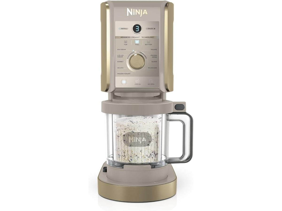 Ninja CREAMi Deluxe Ice Cream Maker, 2 Tins, Stone/Gold