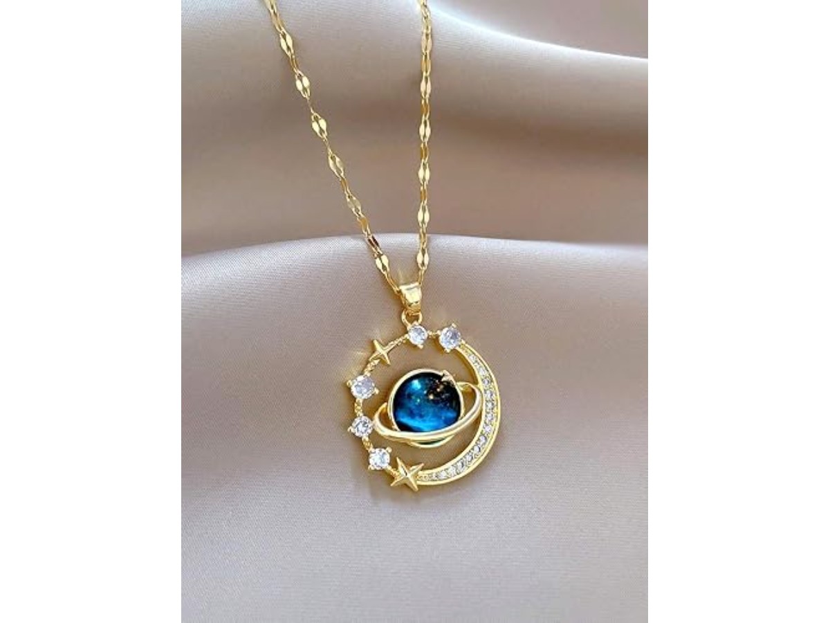 1 x Celestial Moon Star Gemstone Pendant Necklace Sun Inspired Design Necklace