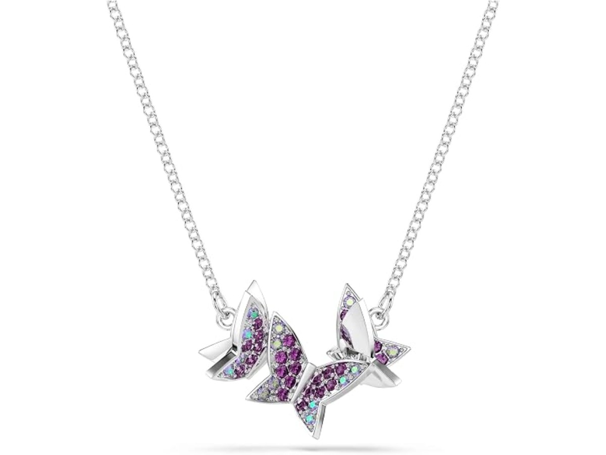 Swarovski Amazon Exclusif Idyllia Collection, Round Cut, Papillon, Violet, Plaqué rhodium