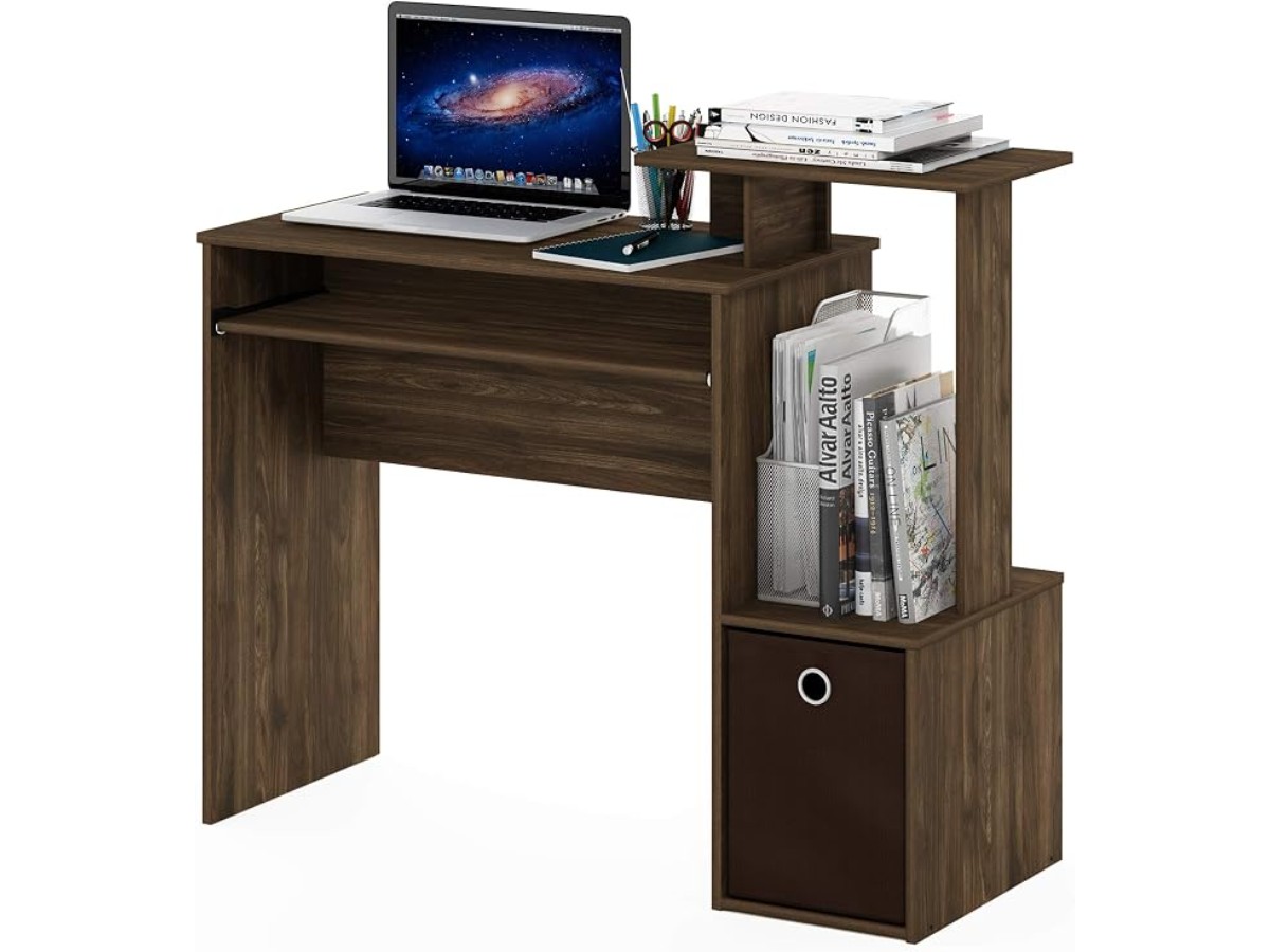 Furinno Econ Multipurpose Home Office Computer Writing Desk W/Bin, Columbia Walnut/Dark Brown, One Size