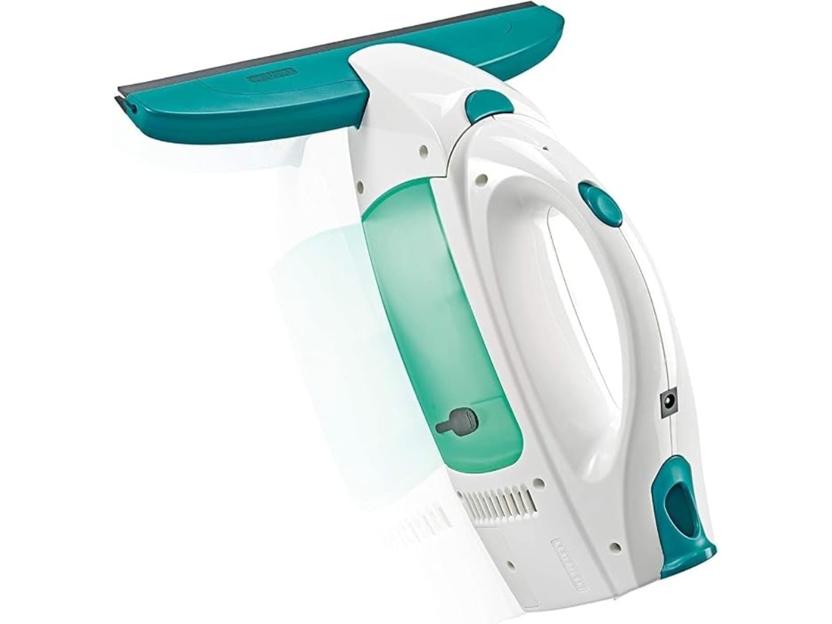 Leifheit Dry & Clean window vacuum cleaner, streak and drip free cleaning set for smooth surfaces, electric window cleaner can be used at 360°