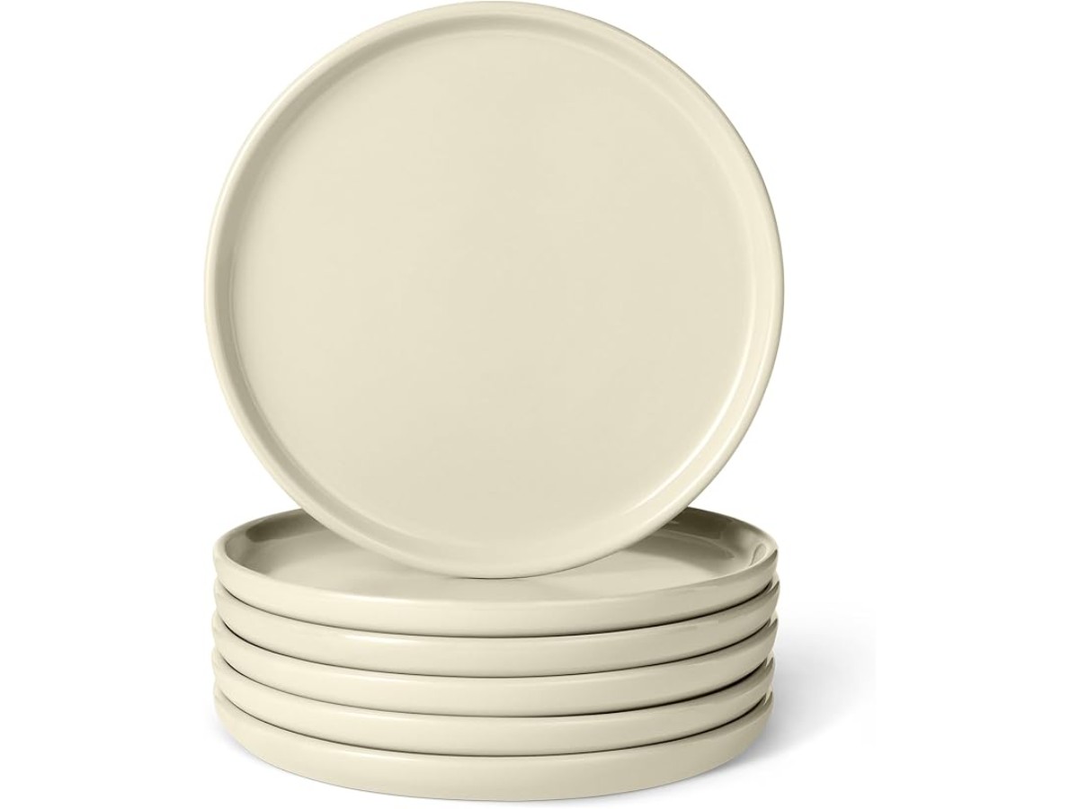 Amazon Basics 6 Piece Set of 6 Glazed Stoneware Dessert Plates, 17 cm, Microwave and Dishwasher Safe, Ivory