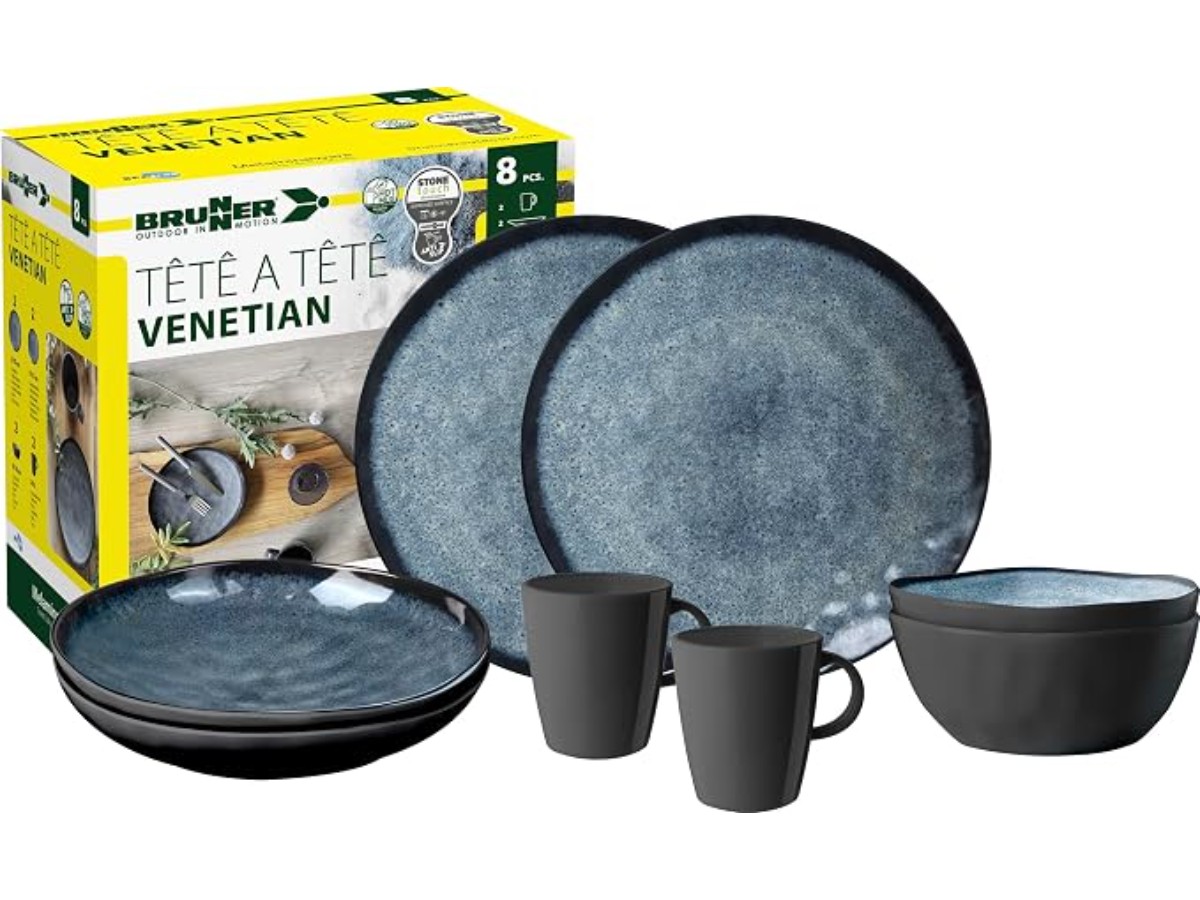 BRUNNER 0830143N.C9X Set de vaisselle de camping pour 2 personnes, Tête-à-Tête Venetian, 8 pièces