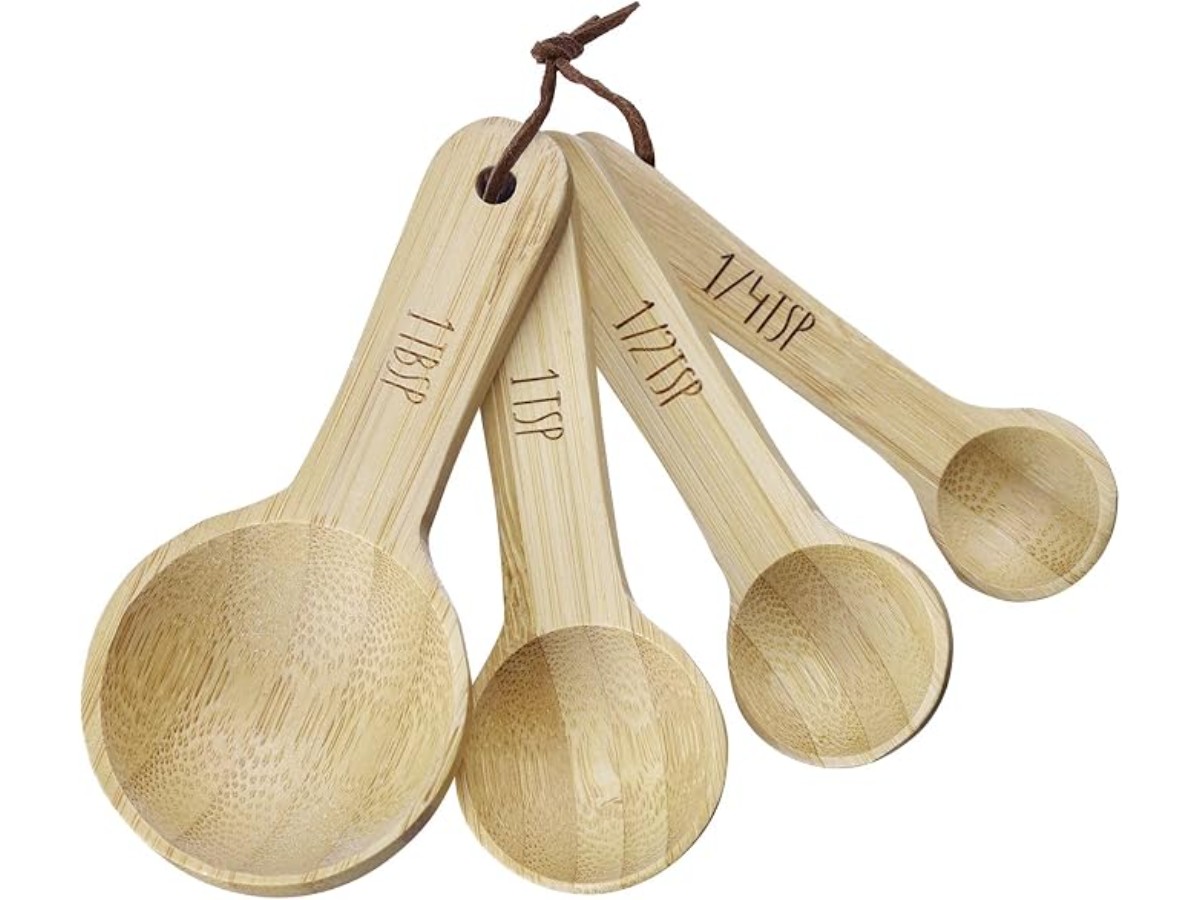 Westmark Woody Premium Measuring Spoons Set with Saying, Ideal for Dry Ingredients and Spices, 1, 1/2, 1/4 Teaspoons and 1 Tablespoon