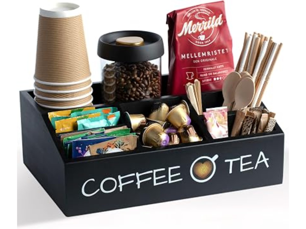Vinvoli Coffee Station Organizer – Premium 2025 All-in-One Coffee Bar & Tea Organizer for Bar Accessories, Tea Storage, and Decor