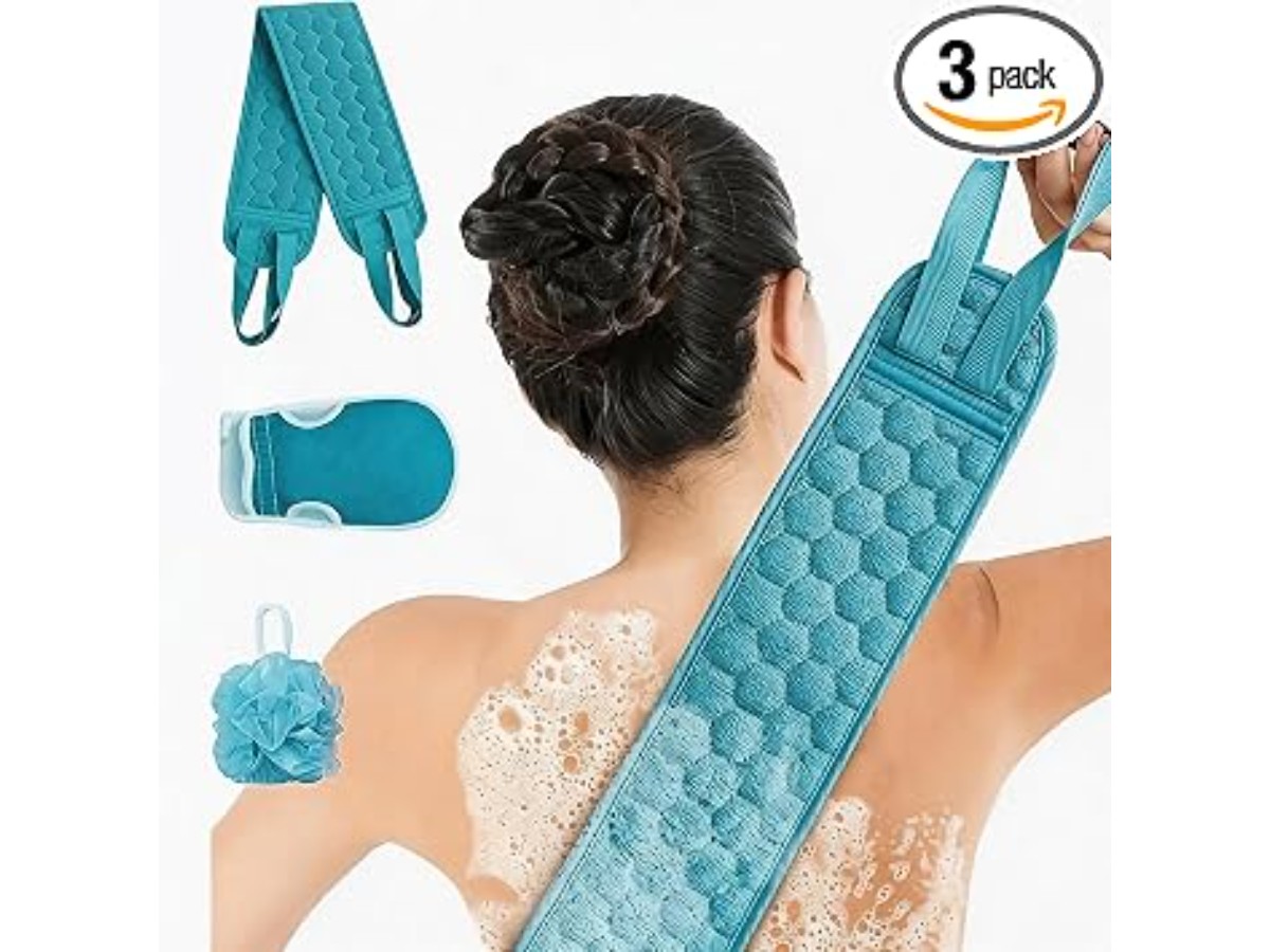 3 Pack Scrubbing Brush for Shower, Back Scrub, Bath Mitt and Loofah Sponge