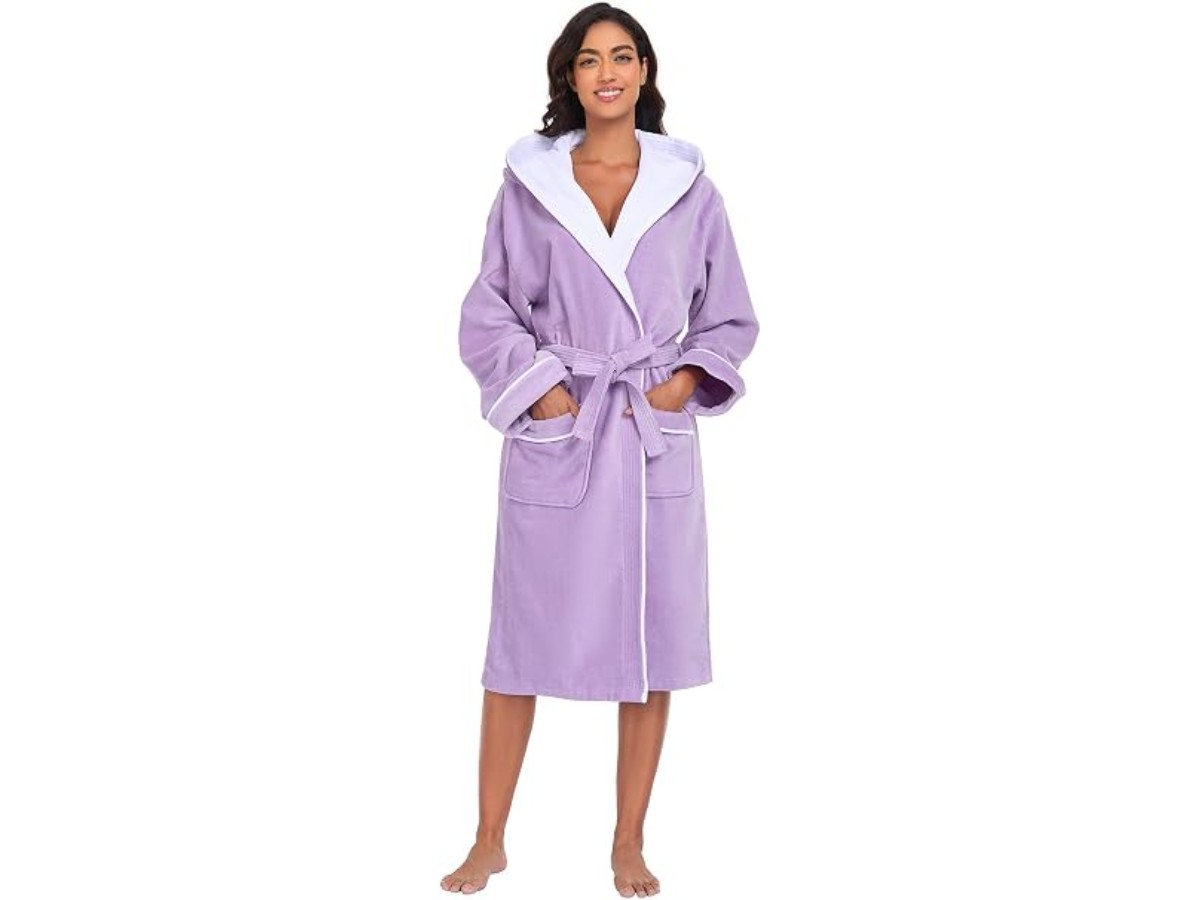 OEKO-TEX Certified – Terry Towelling Dressing Gown 2 Pockets, Belt – Soft, Absorbent and Comfortable