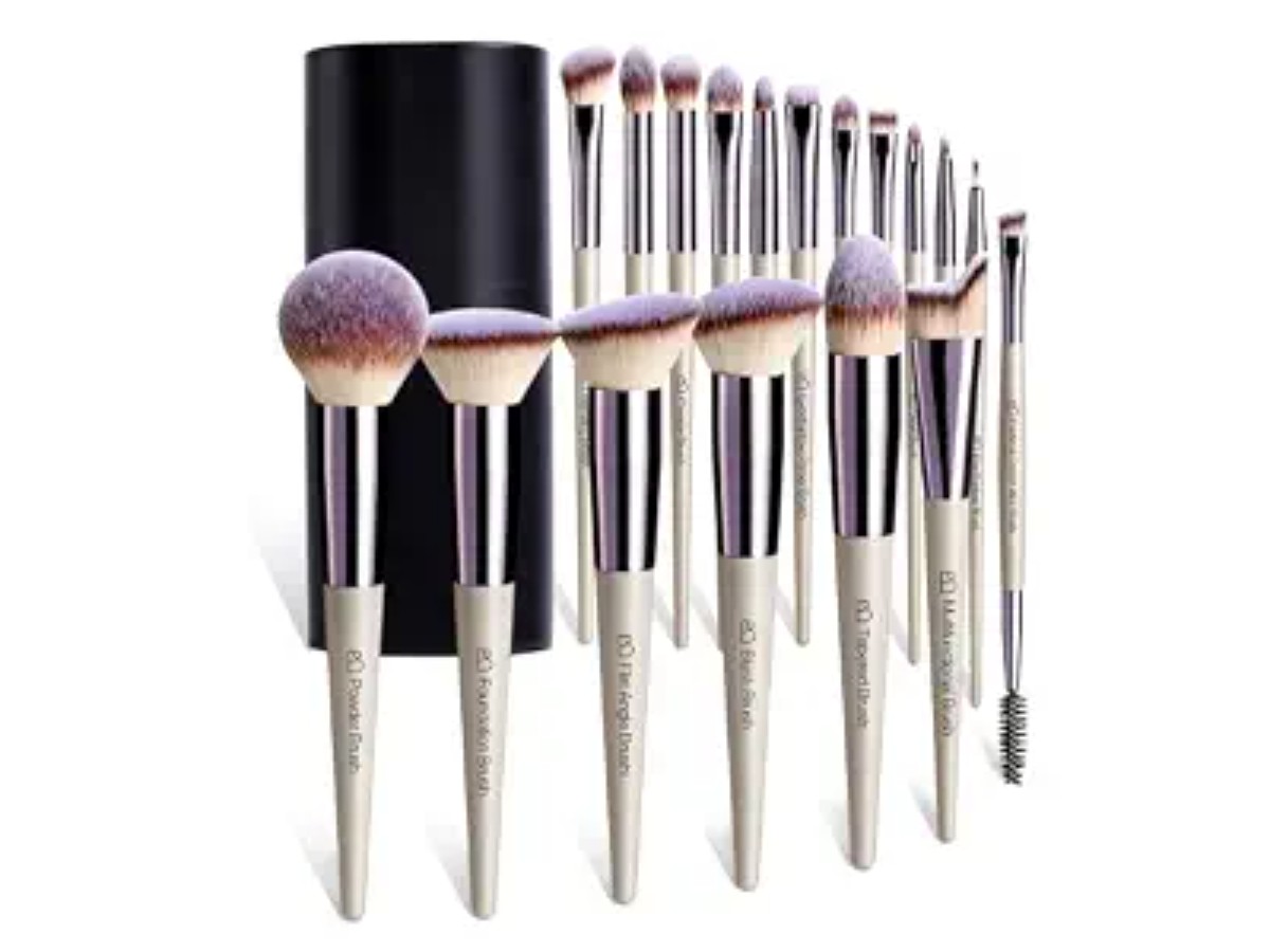 Makeup Brushes with Labeled instruction Black Case Upgraded Version