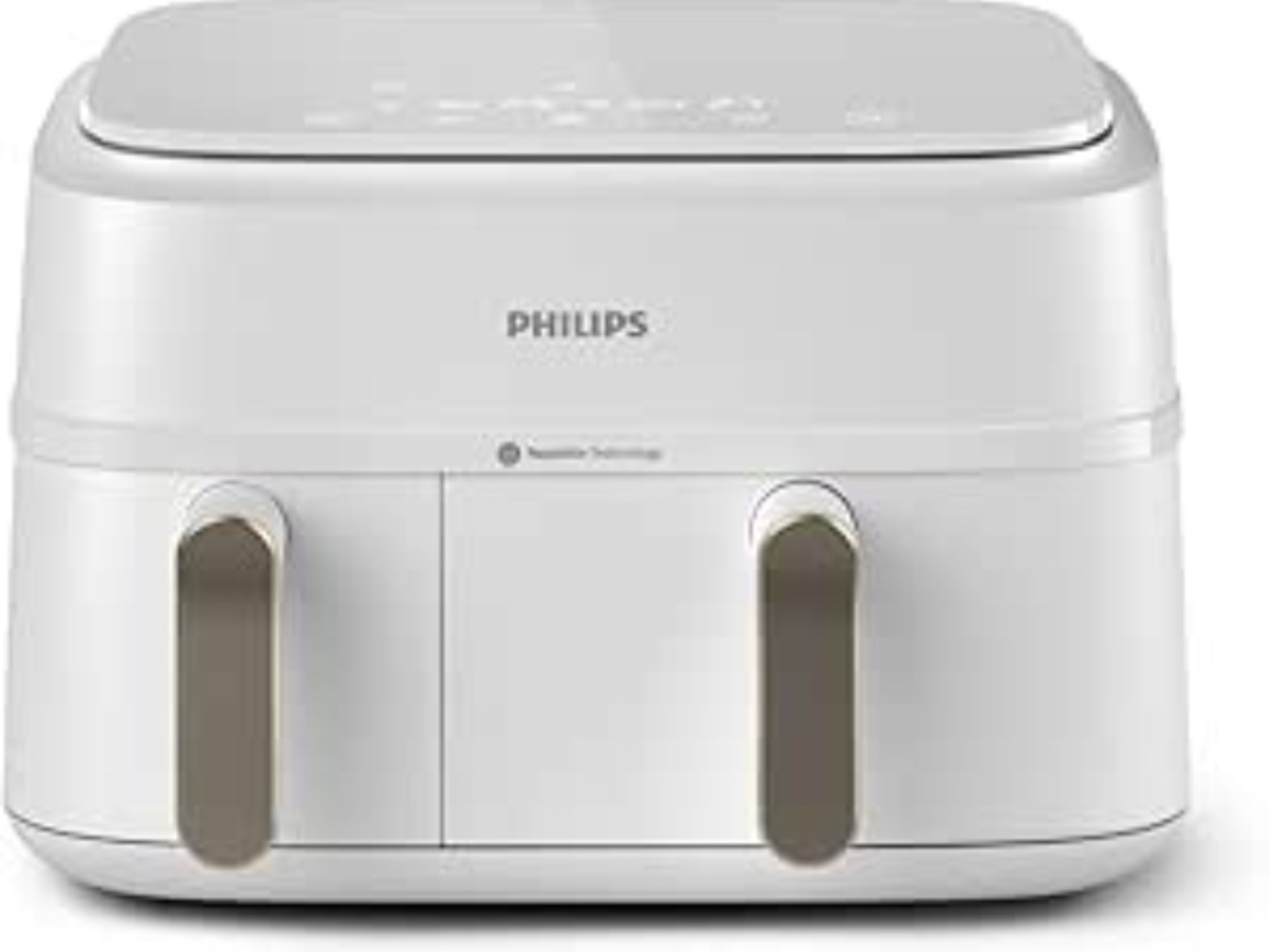 Philips Airfryer Series 3000 – Air Fryer Double Basket, 9L, RapidAir Technology, Up to 90% Less Fat, Energy Saving, HomeID Application, White (NA353/10)
