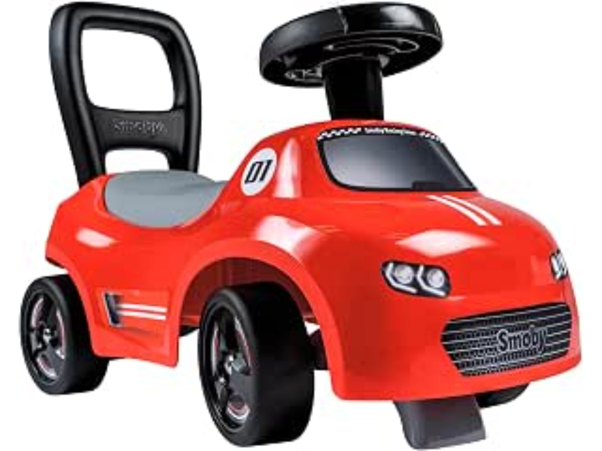 Smoby - Red Car Ride-On - Walker Function - Steering Wheel - Ergonomic and Handled - Toy Box - From 10 Months - Made in France