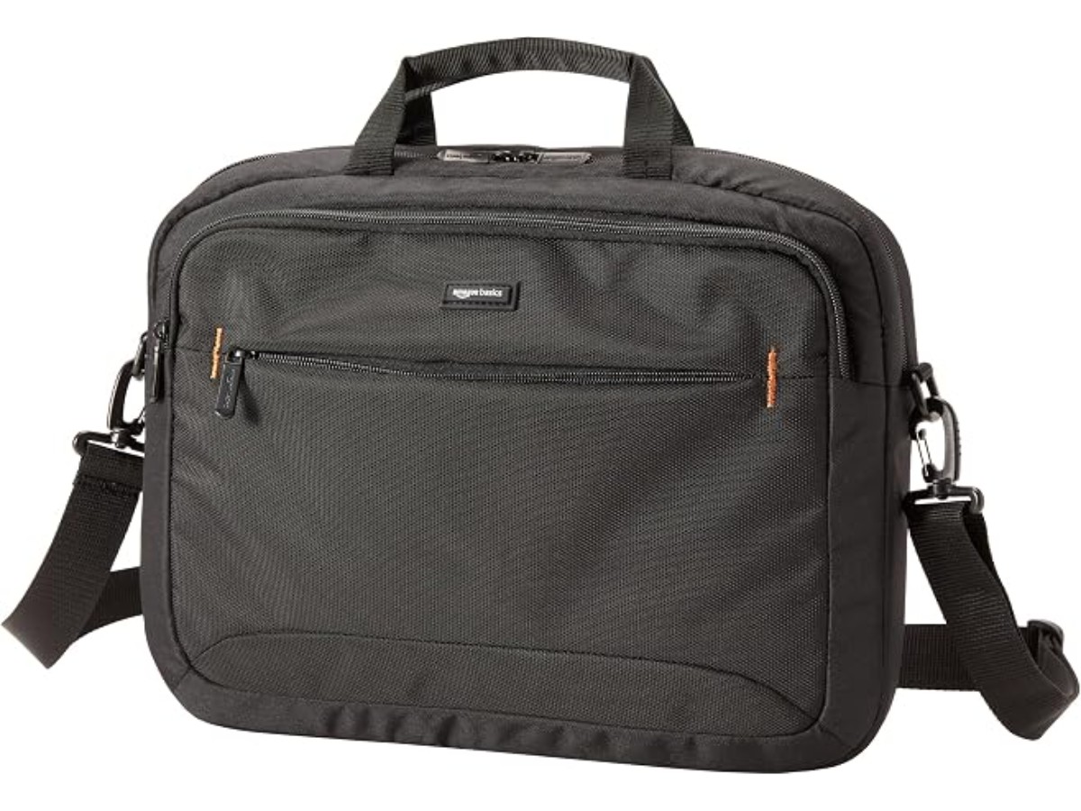 Amazon Basics Compact Laptop Shoulder Bag with Storage Pockets for Accessories