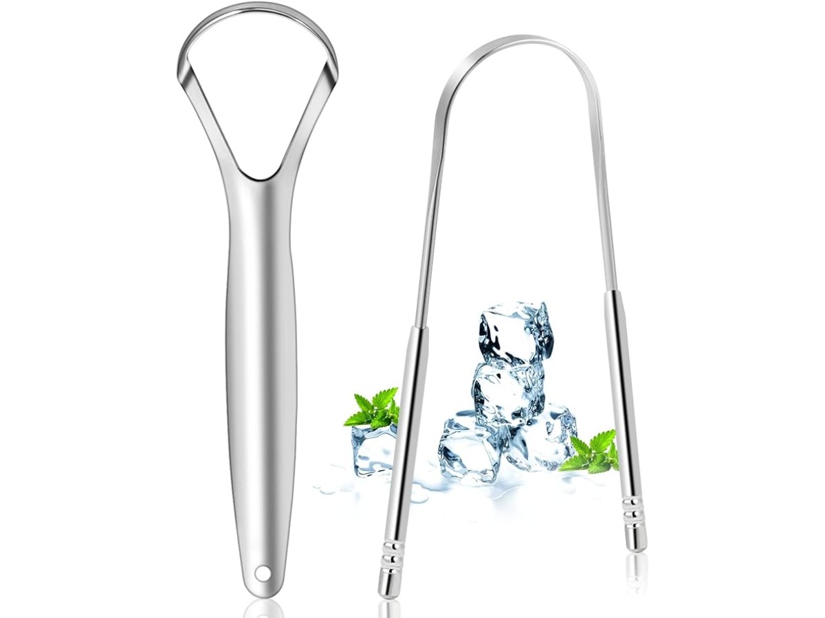 Brencco 2 Stainless Steel Tongue Scrapers, Tongue Brush for Mouth Cleaning