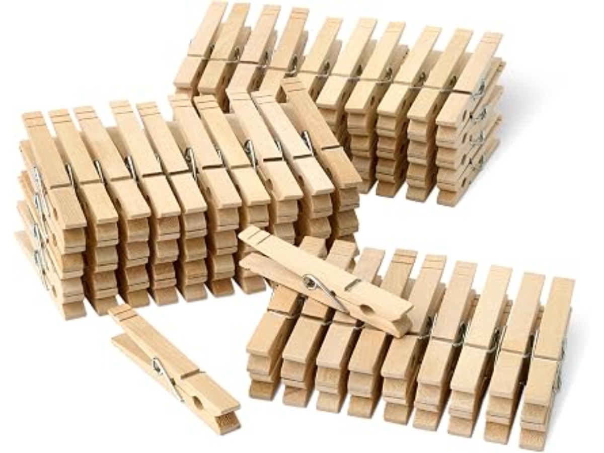 Amazon Basics 100 Wooden Pegs with Spring