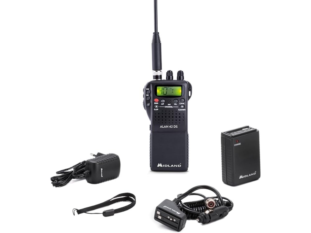 Midland - Alan 42 DS Unlicensed Portable CB Radio, Multi Band for All EU Countries, Digital Squelch - Radio Receiver Transmitter Professional AM/FM 2 Pin Plug, Antenna e Other Accessories