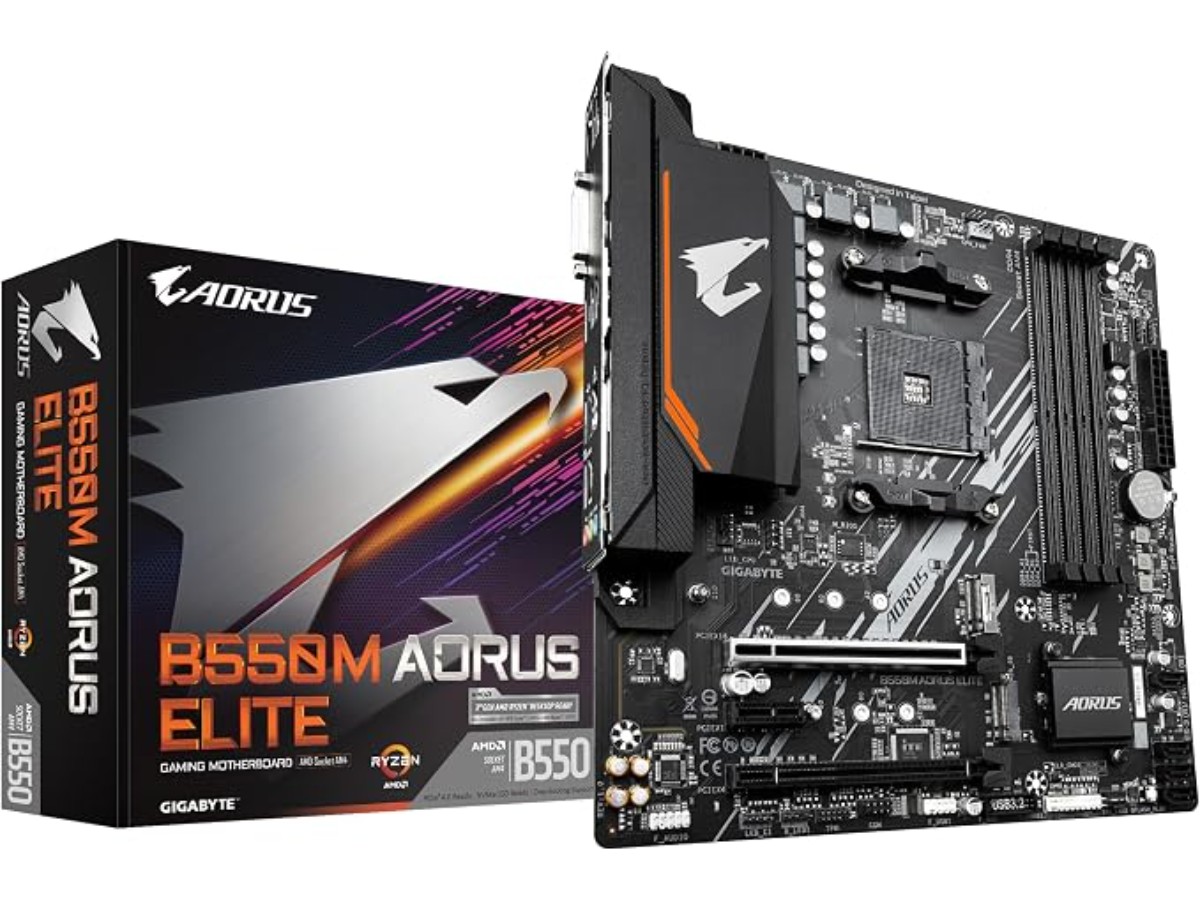 GIGABYTE B550M AORUS Elite Motherboard - AMD Ryzen 5000 Processors, VRM 5+3 Phases, up to 4733 MHz DDR4, 1xPCIe 4.0 + 1xPCIe 3.0 M.2, 1GbE LAN, USB 3.2 Gen 1